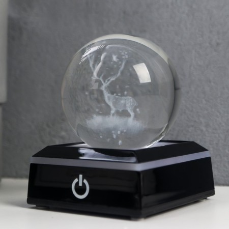 Souvenir glass backlight "Deer" d = 6 cm LED stand from 3AAA, USB wire 9x7x7 cm-4