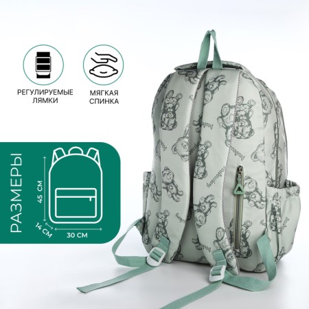 School backpack from textiles on a zipper, 4 pockets, green color-1