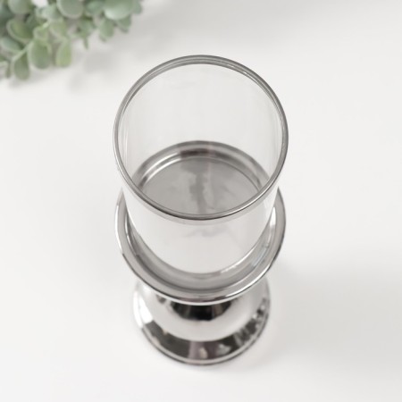 Ceramics candlestick, glass for 1 candle "Albero" d = 7.5 cm silver 9.5x9.5x35 cm-2