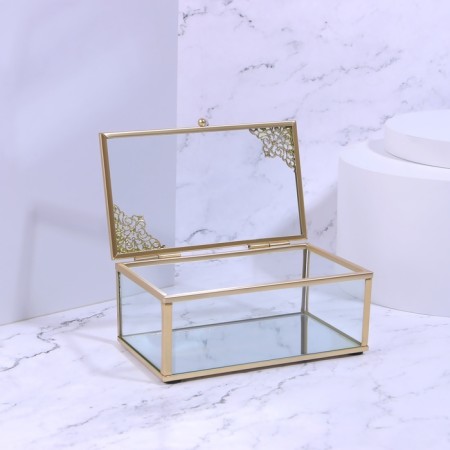 Great organizer, with a lid, glass, with a mirror -bottom, 1 section, 14.5 × 8.5 × 6 cm, the color is transparent/copper-3