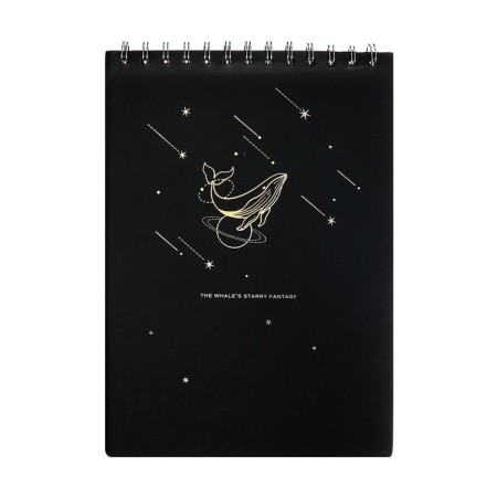 A4 sketchbook, 30 black sheets on the crest, “whale”, solid substrate, density 110 gr., Mix-4