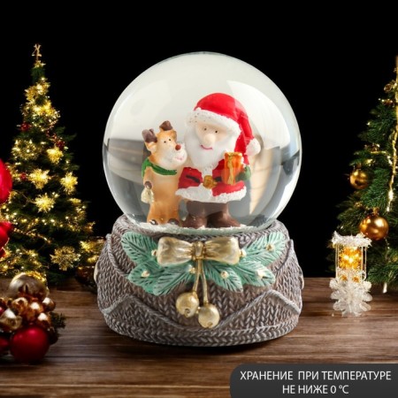 Souvenir Polystone Water Ball "Santa Claus with Olesha in the forest" 7x7x9 cm