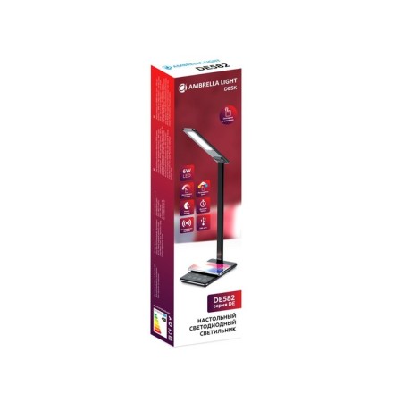 LED desktop lamp with wireless charging and USB port Ambrella Light, Desk, De582, LED, 6 W, 180LUM, Black Color Black-1