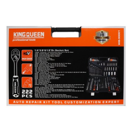 Car tools Kingqueen Wib-90001, 72 tooth, 1/2 3/8 1/4 ", 222 subjects-4