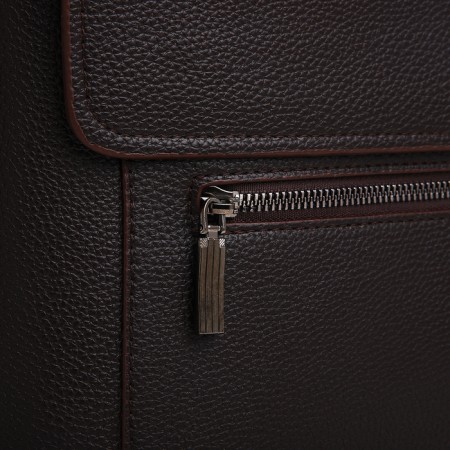 Male business bag, textura, long belt, brown color-3