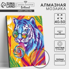 Diamond embroidery on a frame with a full filling “Tiger with a candy”, 40 × 50 cm