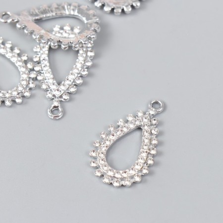 Decor for creativity metal, rhinestones "drop" silver 1.6x2.7 cm