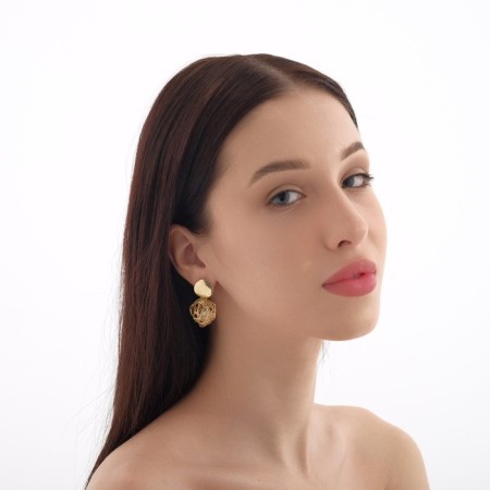Earrings with pearls "Shar ladd" nest, white color in gold-1