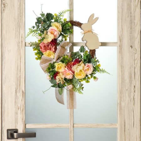 Wreath on the door interior "Easter bunny with roses" d = 35 cm