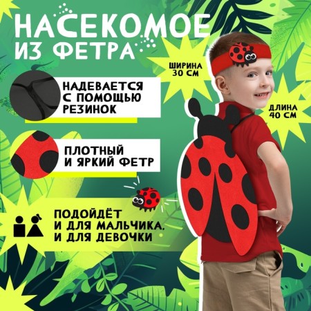 Carnival set "Funny insects": a bandage and a ladybug made of felt, 3-7 years old-2