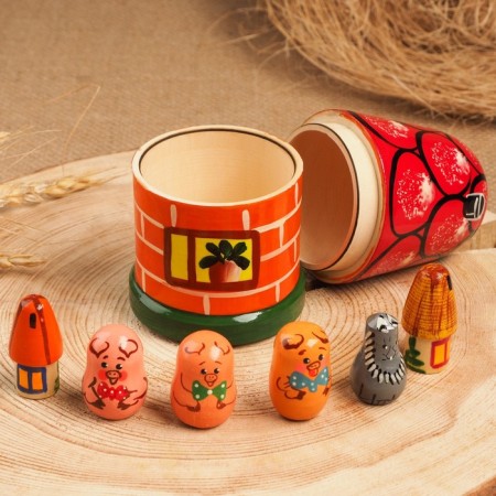 Finger Theater "3 Piglet", Teremok and 6 dolls, 14 cm-2