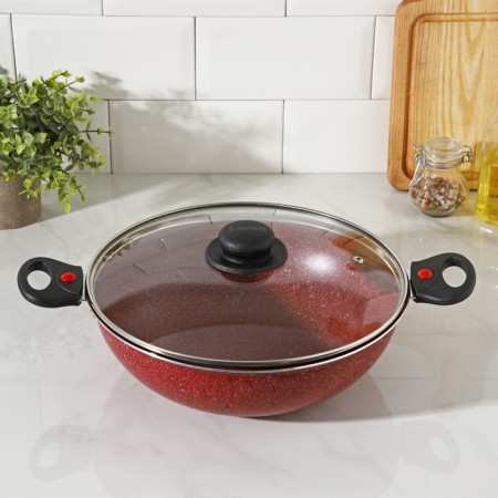 Kazan, 4 l, d = 28 cm, glass cover, two removable handles, red color-9