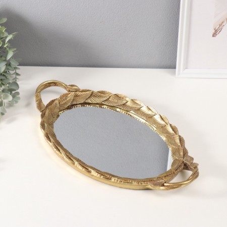 Standing interior polystone with a mirror "leaves" gold 23x41x5 cm