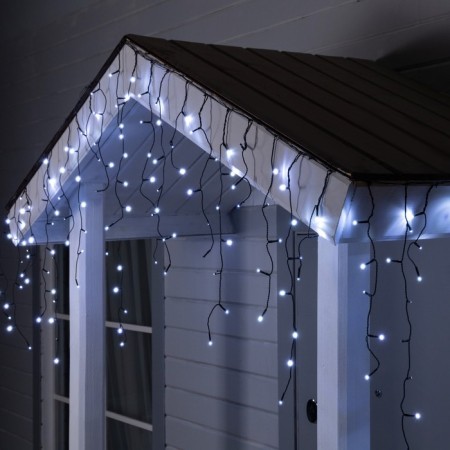 Garland "fringe" 3 × 0.6 m, IP44, UMS, dark thread, 100 LED, white glow, flicker, 24 V