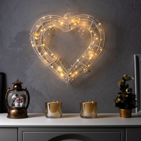 LED figure "Heart with beads" 40.5 × 39.5 cm, metal, batteries AAX2 (not complete), glow warm white