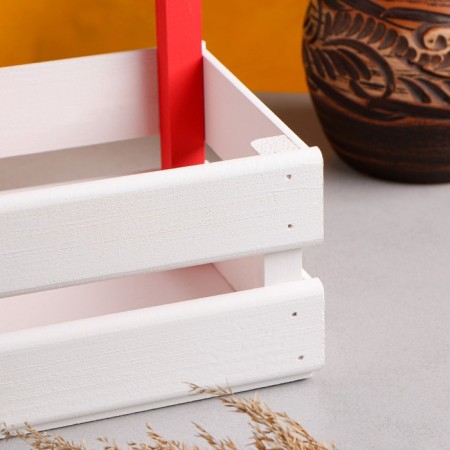 Wooden Kashpo 25 × 18 × 30 cm "Bouquet under the window", with a handle, white pink-7