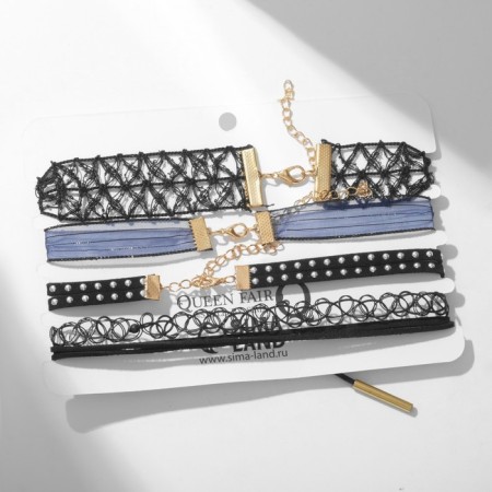 Choker "Assorted" weaving, (set of 5 pcs.), Black-blue color, l = 30.5 cm-1