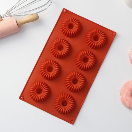 Baking uniform “Cupcake”, silicone, 29 × 17 × 2 cm, 8 cells (5.8 × 2 cm), brown color-1