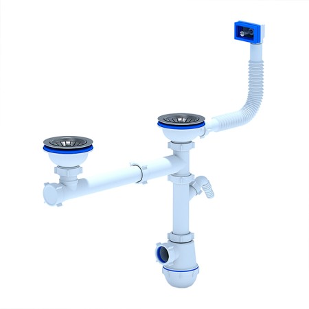 Siphon for the double washing "Ani" A7500S, 3 1/2 "x 40 mm, with a flexible pipe, with a pipe for draining Genesis. Prixes
