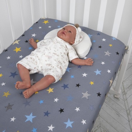 Sheet on the elastic "Gray Stars", size 60x120 cm, color gray color-2