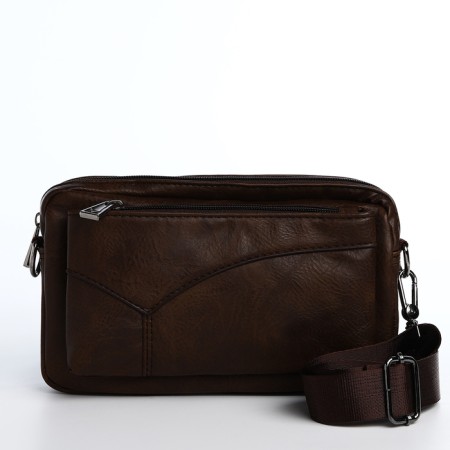 Male bag over the shoulder, artificial leather, brown color-1