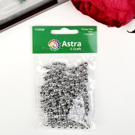 Plastic beads, metallized 6 mm, 15 g (130 +/- 10 pcs), silver-1