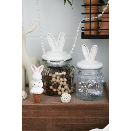 Glass Bank for bulk products with a ceramic lid of the bunny in gold, 230 ml-11