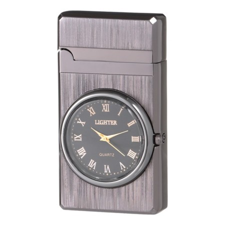 Gas lighter with clock, piezo, flame adjustment, 1.5 x 3.7 x 6.8 cm-1
