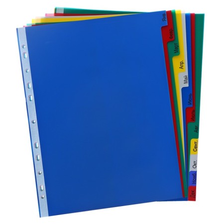 A set of A4+ Office-2000 sheets, for months Jan-Dec, 12 sheets, colored, plastic 140 μm-1