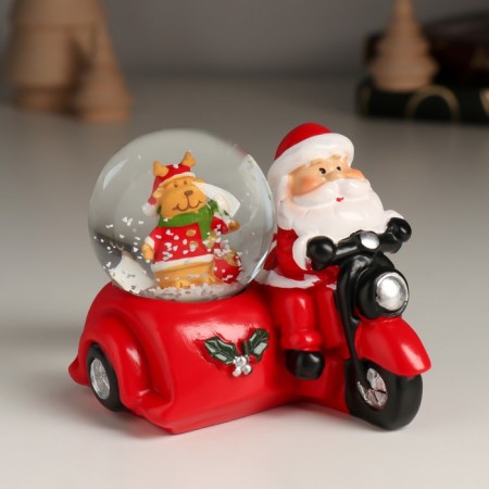 Souvenir Polystone Water Ball "Santa Claus on a motorcycle with a stroller" MIX 7.5x8.2x7 cm-6