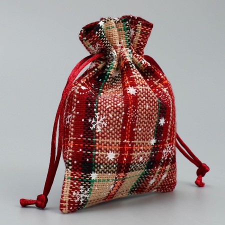 Bag Gift canvas “Fairy Tale in the Forest”, snowflakes, 10 x12 cm +/- 1.5 cm, New Year-1