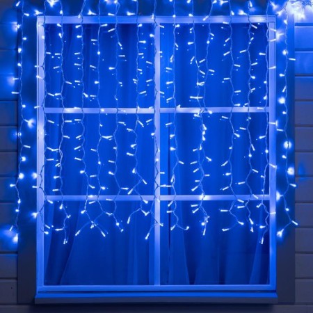 Garland "Curtain" 2 × 1.5 m, IP65, UMS, white thread rubber, 360 LED, glow blue, 220 V