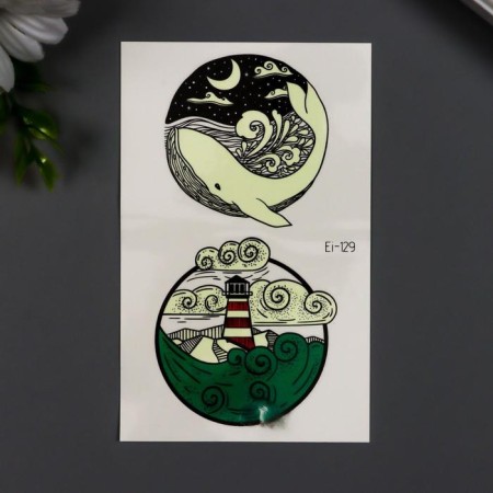 Tattoo on the body luminous "kit and lighthouse" 12x7.5 cm-1