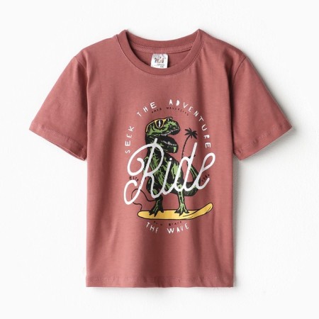 T-shirt for a boy, dark corral color/dinosaur, height 110 cm