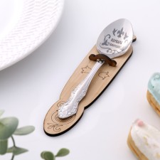 A spoon is registered, tea, with an engraving 