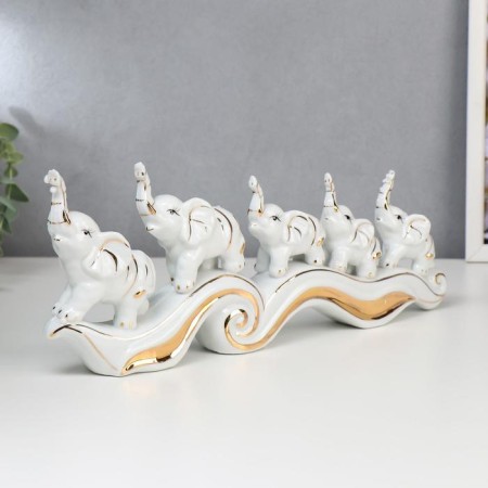 Souvenir Ceramics "Five Elephants on the Wave" 12.5x33x4.5 cm-1