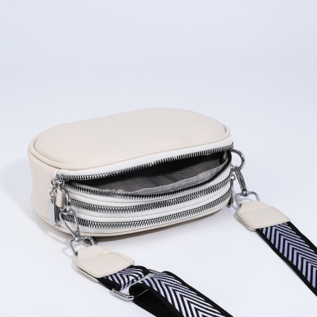Cross-Body bag on zippers, external pocket, beige color-5
