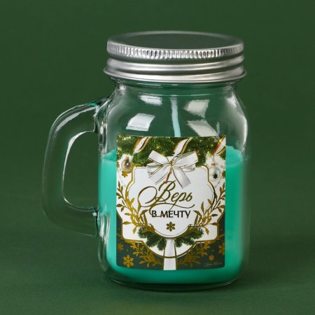 New Year's candle in a jar with a handle "Believe in a dream", fragrance spruce-1