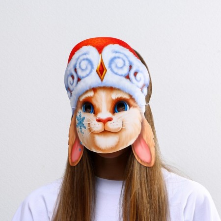 Mask on the elastic band “Rabbit in a hat”, 24.8 x 27.3 cm., 250 g/sq.m-2