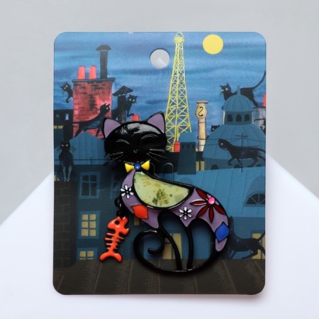 Multiple "cat" with movable fish, colored in black metal