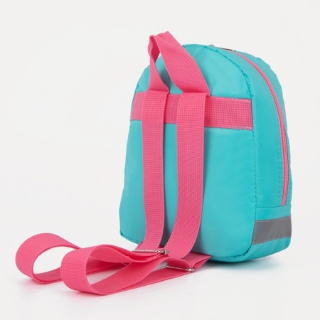 Baby backpack on a zipper, a reflective strip, pink/turquoise color-3