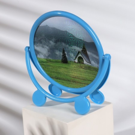 Mirror desktop “circle”, with a frame for a photo, D mirror surface 17.5 cm, color mix-2
