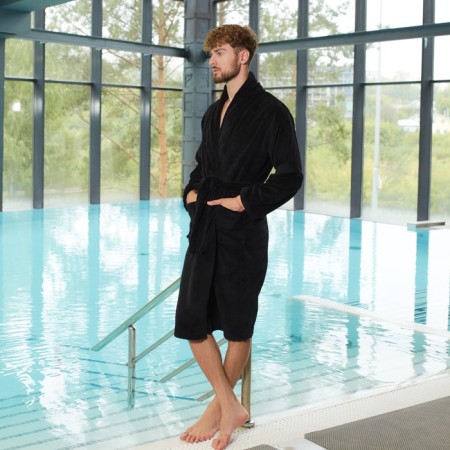 Unisex bathrobe Lovelife "Hygge" color Black, One Size, microfiber, 100% p/e, 250 g/m2