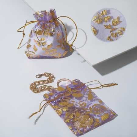 Gift bag "Golden roses", 7 × 9, purple color-1