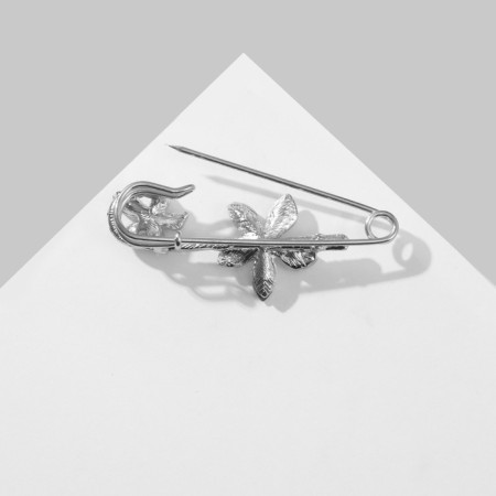 Pin "Flowers" duet, 6.5 cm, white color in silver-3