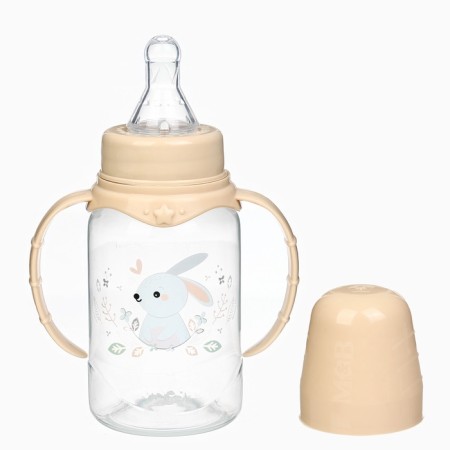 A bottle of feeding "Bunny" 150 ml, cylinder, with handles, beige color
