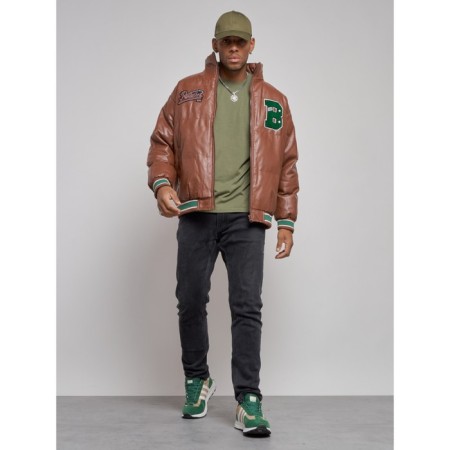 Eco -leather jacket men, size 48, brown color-11