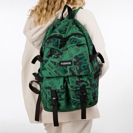 Young backpack from textiles on lightning, 3 pockets, green color-5