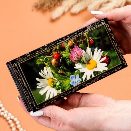Casket - a bill "chamomile with berries", 8.5 × 17 cm, lacquer miniature-2