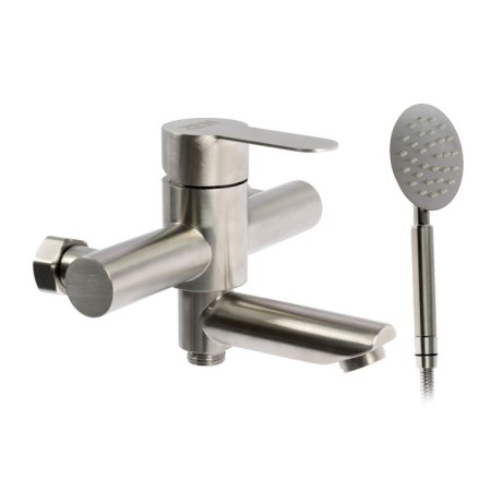 Bath mixer Zein ZS5, short spout, with a shower set, stainless steel, satin-3